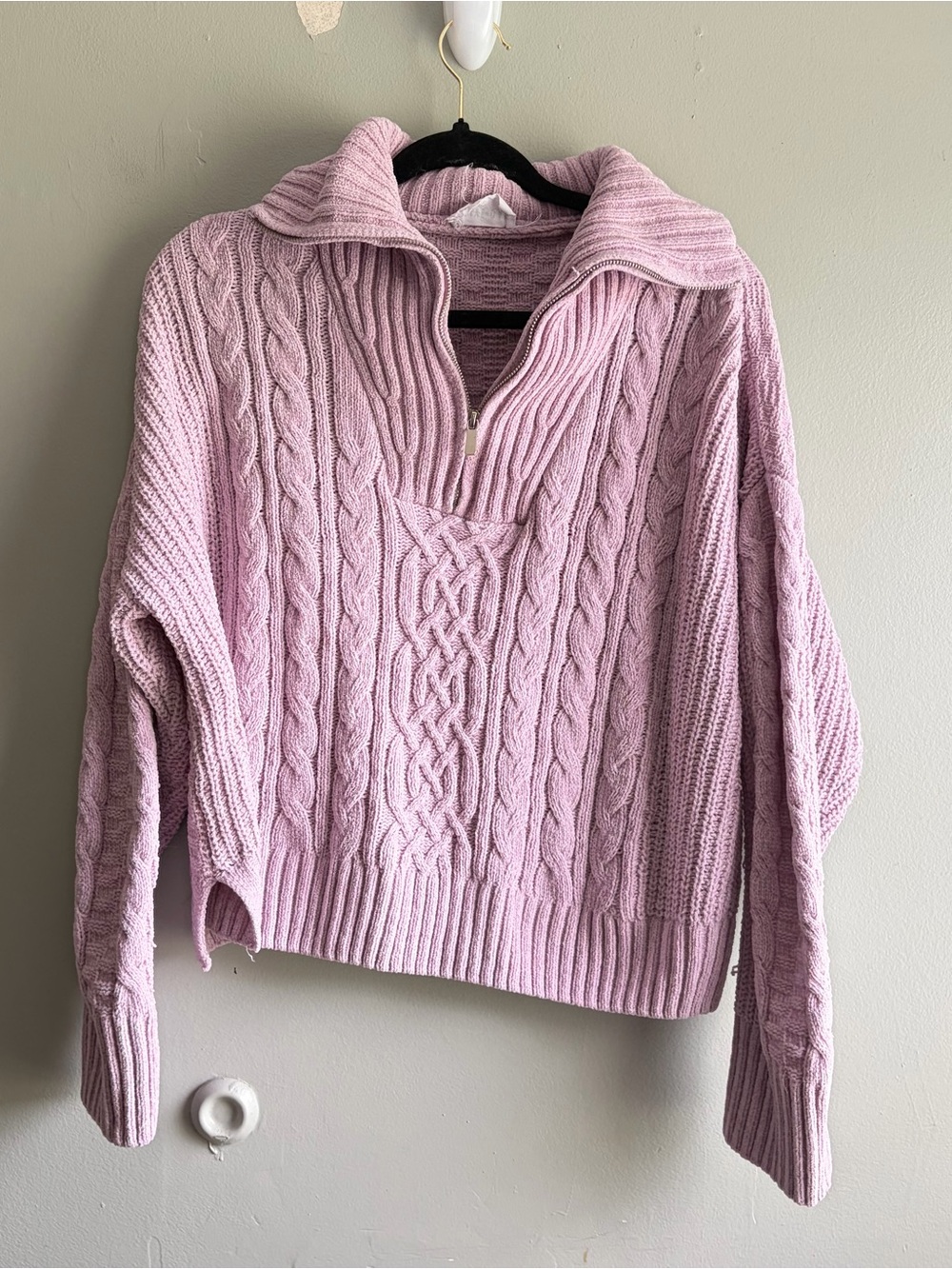 Olive Oak Lavender Cable Knit Sweater Preppy - Medium